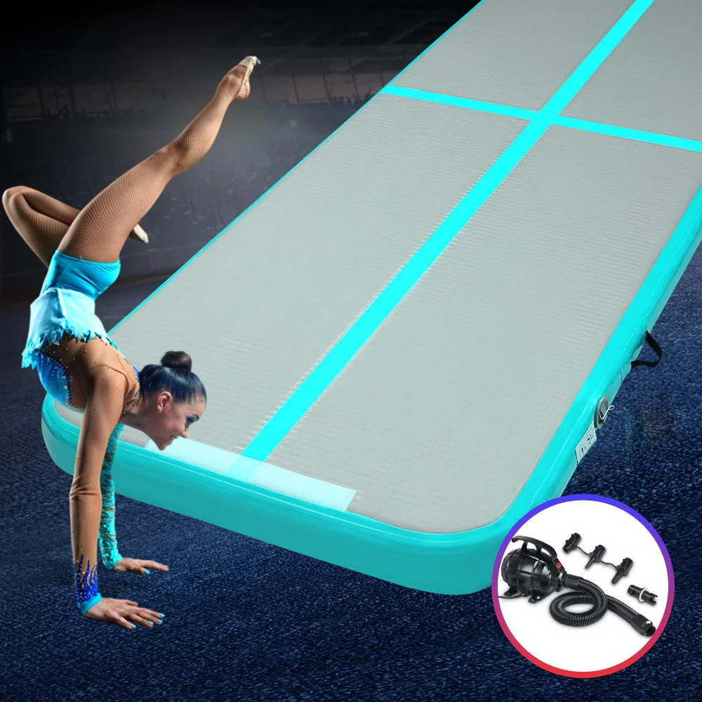 Everfit GoFun 4X1M Inflatable Air Track Mat with Pump Tumbling Gymnastics Green