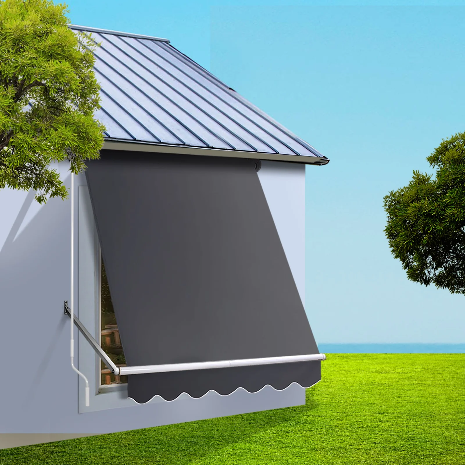 Instahut Motorised Pivot Arm Awning Window Sun Shade 1.8 X 2.1M Grey