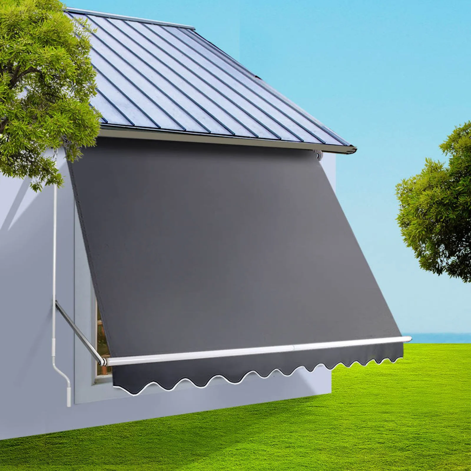 Instahut Motorised Pivot Arm Awning 2.8 x 2.1m Grey with Remote