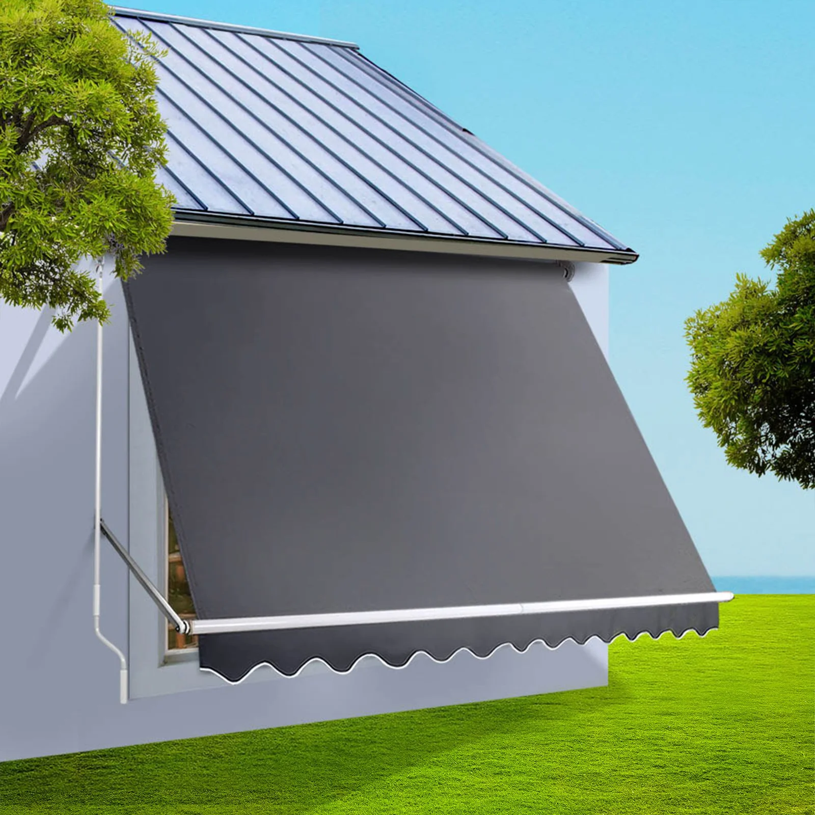 Instahut Motorised Pivot Arm Awning Window Sun Shade 3.1 X 2.1M Grey