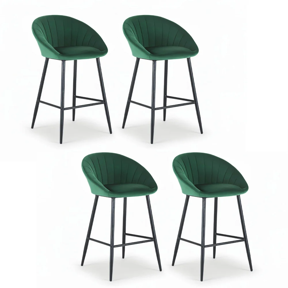 Artiss 4x Bar Stools Kitchen Dining Chair Counter Stool Tub Velvet Metal Green
