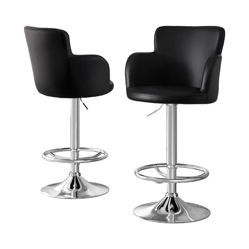 Artiss 2x Leather Bar Stools Swivel Adjustable Gas Lift PU Counter Chairs Black