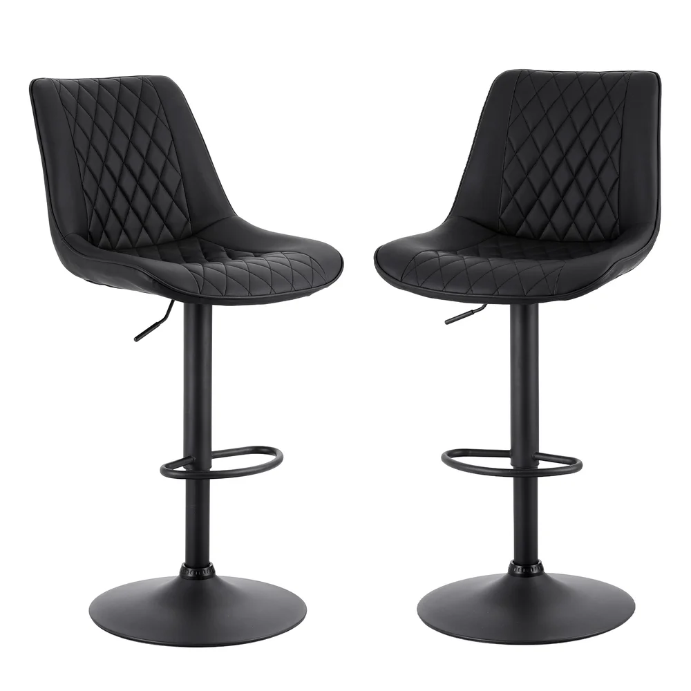 Artiss 2x Bar Stools Kitchen Swivel Gas Lift Counter Chair Diamond Leather Black