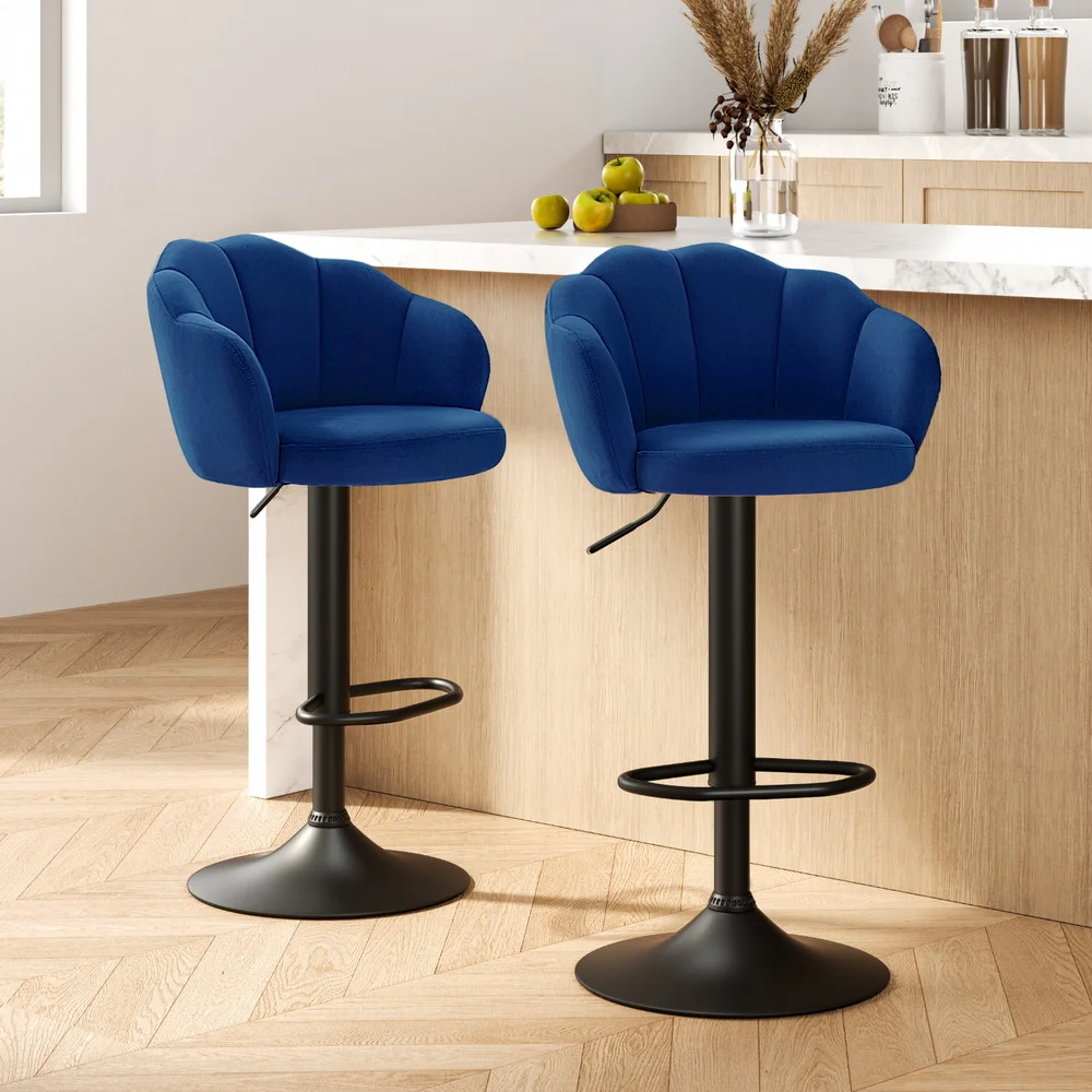 Artiss 2x Bar Stools Gas Lift Velvet Blue