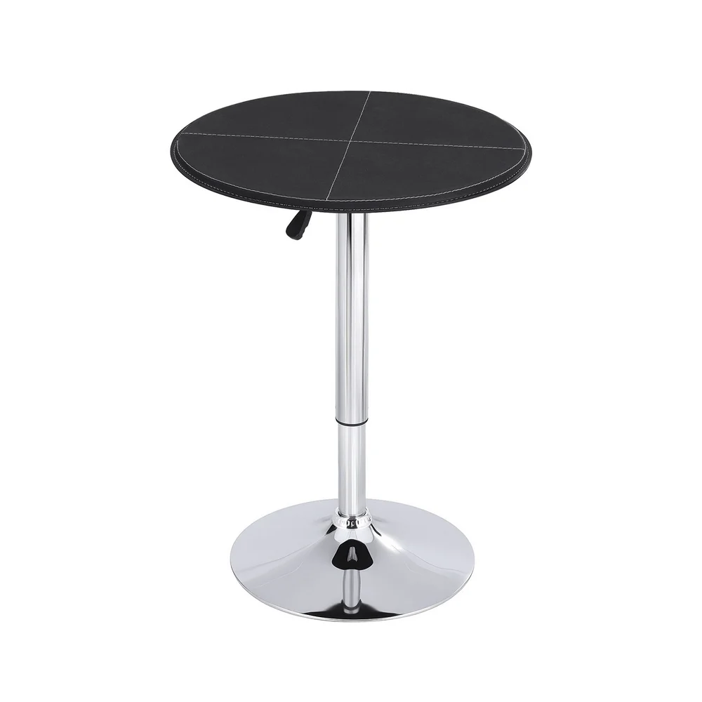 Artiss Bar Table Round Swivel Height Adjustable 62cm Modern PVC Leather Black