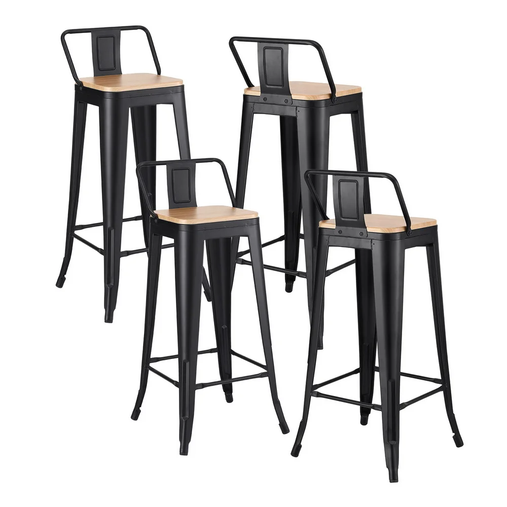 Artiss 4x Bar Stools Kitchen Counter High Chair Dining Stackable Metal Black