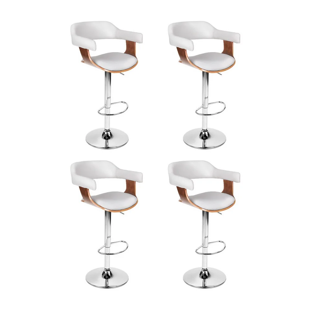 4x Artiss Bar Stools Gas Lift Leather with Armrest White