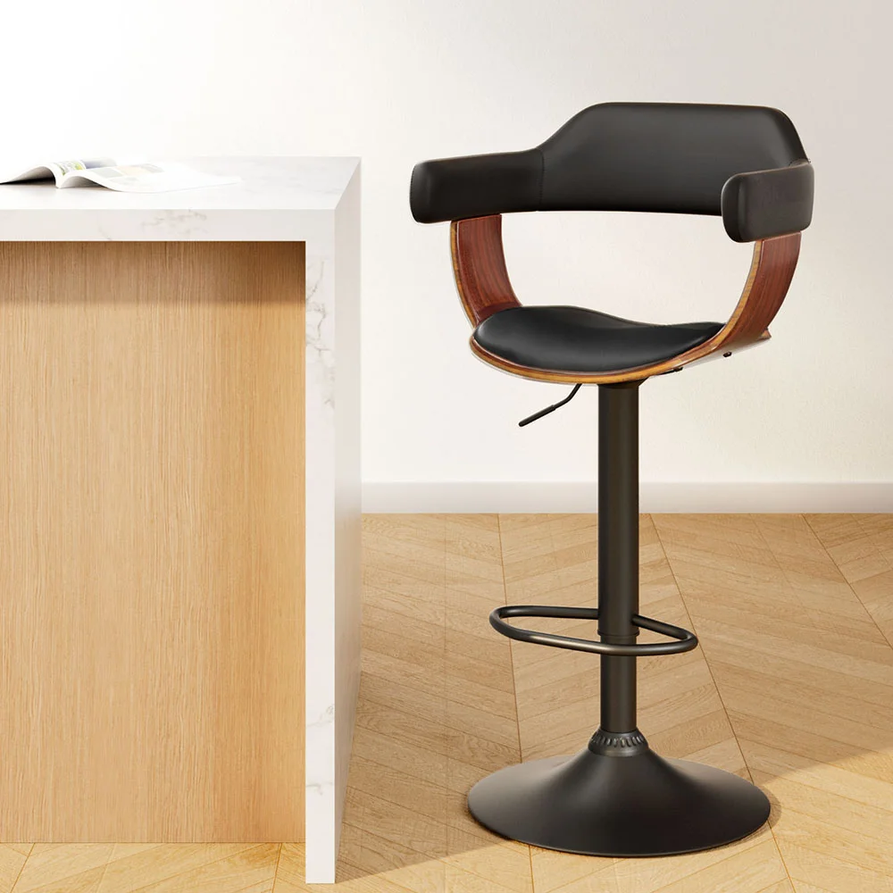 Artiss Bar Stools Gas Lift Leather w/Armrest All Black