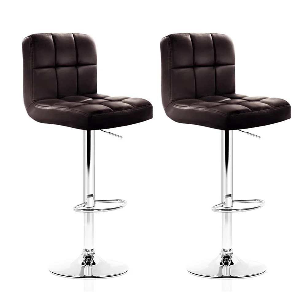 Artiss 2x Bar Stools Leather Gas Lift Brown