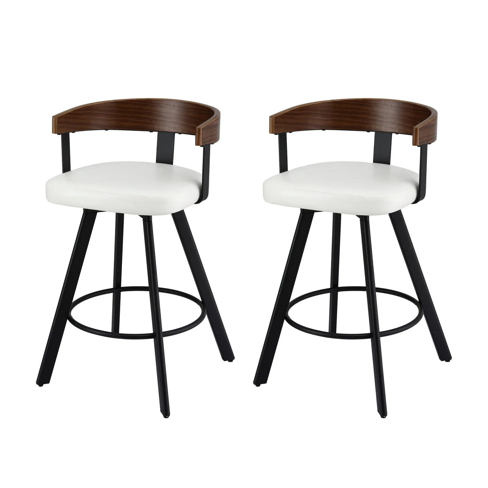 2x Artiss Bar Stools Swivel Kitchen Chairs Metal Legs Bentwood Counter White PU