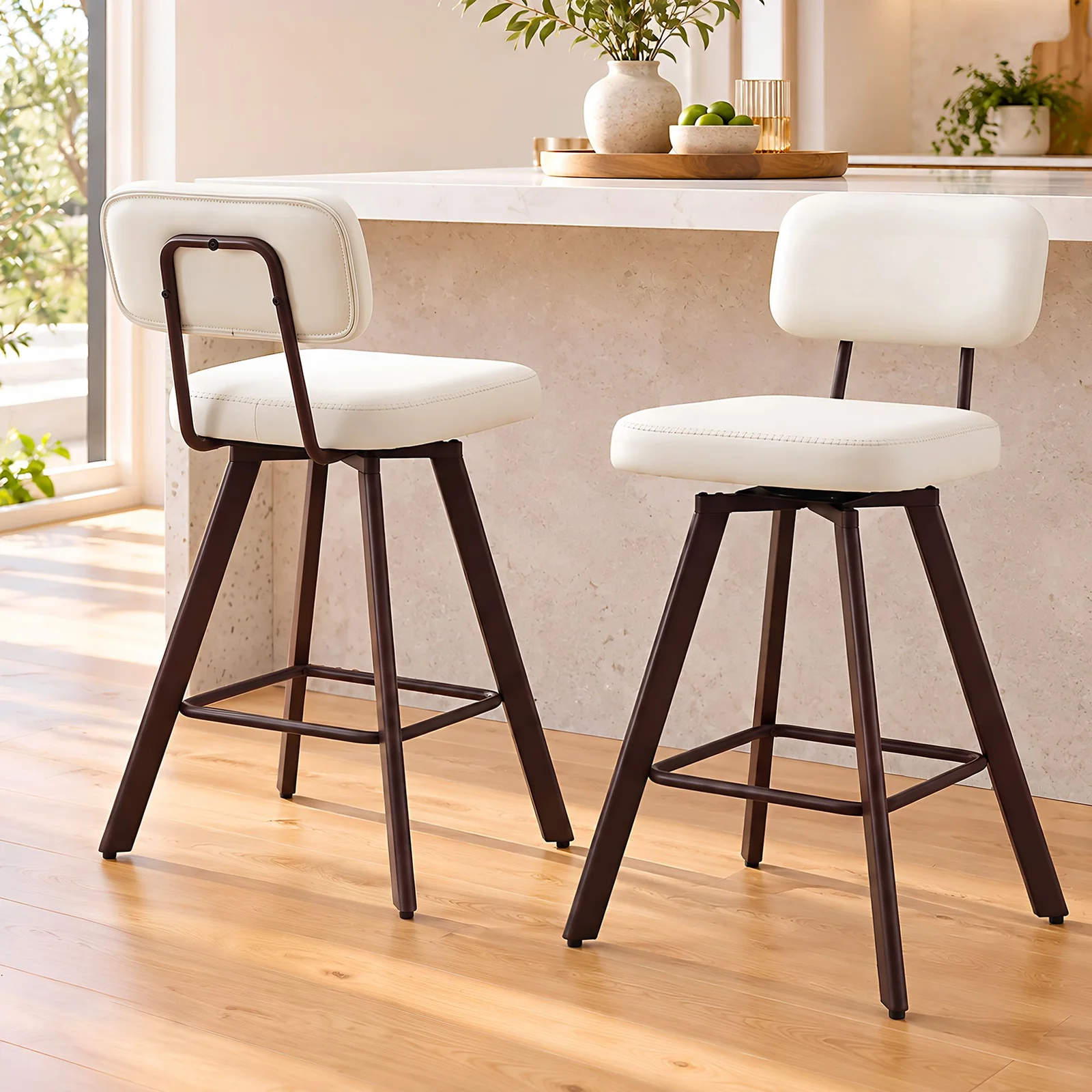 Artiss Bar Stools Set of 2 Swivel Counter Stools 68cm Beige PU Leather