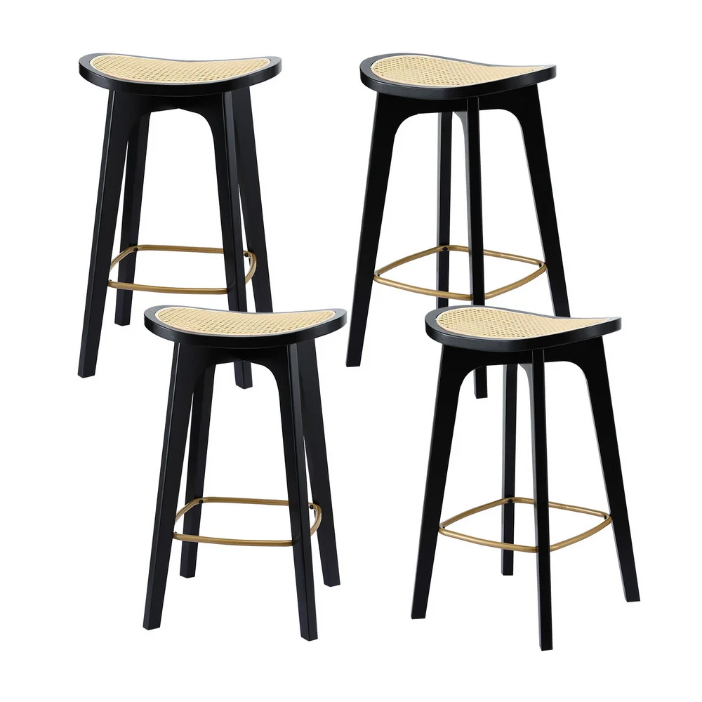Artiss 4x Bar Stools Rattan Counter Kitchen Dinning Chair Bamboo Saddle Black