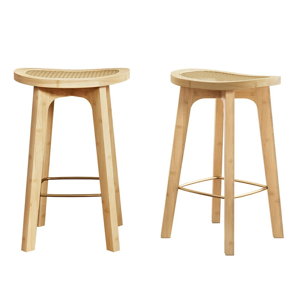 Artiss 2x Bar Stools Bamboo Rattan Stool Counter Chair Kitchen Barstools