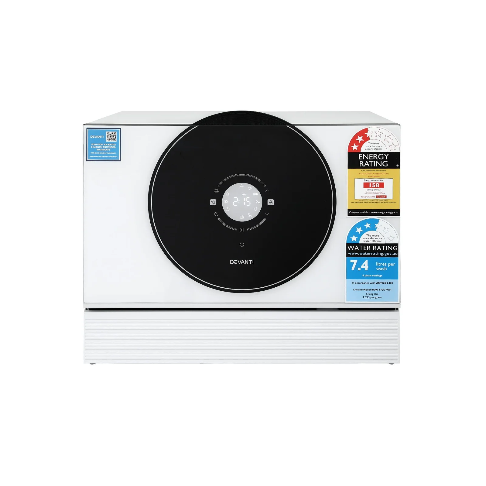 Devanti 6-Place Setting Benchtop Dishwasher 50cm White
