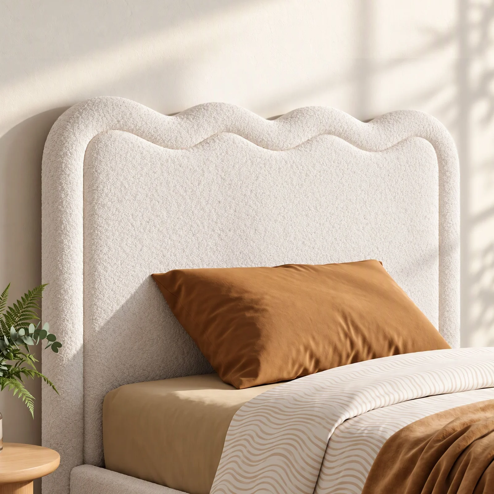 Artiss Boucle Double Bed Headboard – Wavy Upholstered, Beige