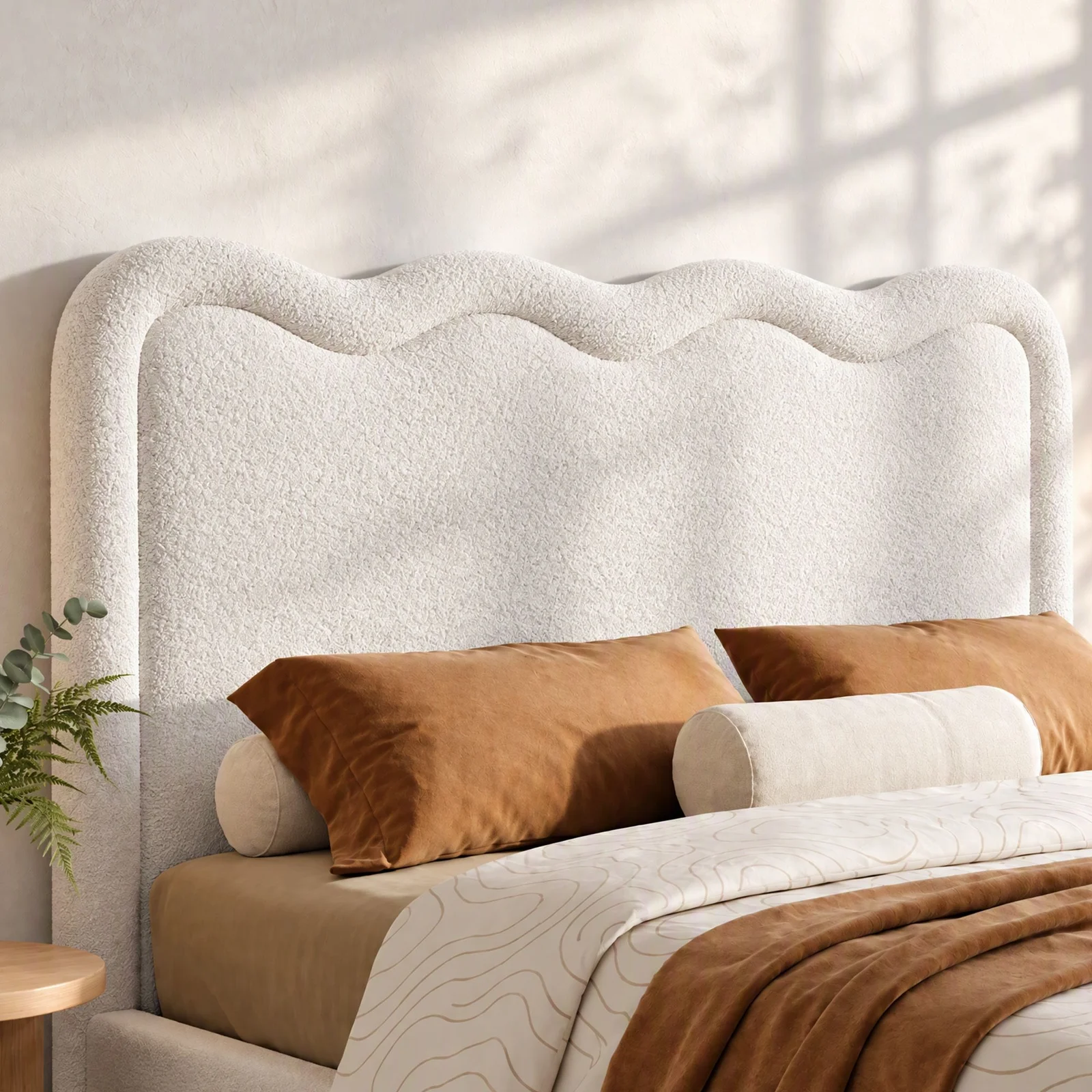 Artiss Boucle Queen Bed Headboard Wavy Upholstered in Beige