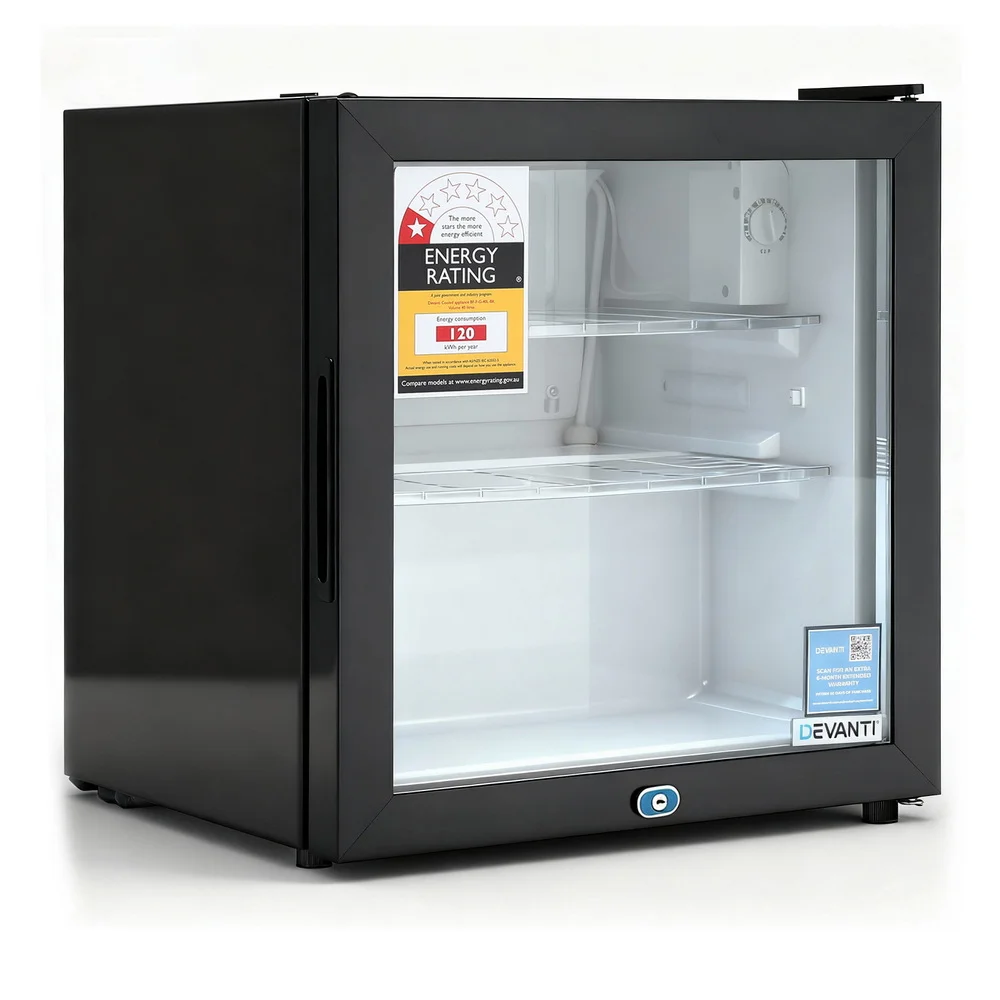 Devanti 40L Bar Fridge Glass Door Mini Fridge Countertop Cooler Black