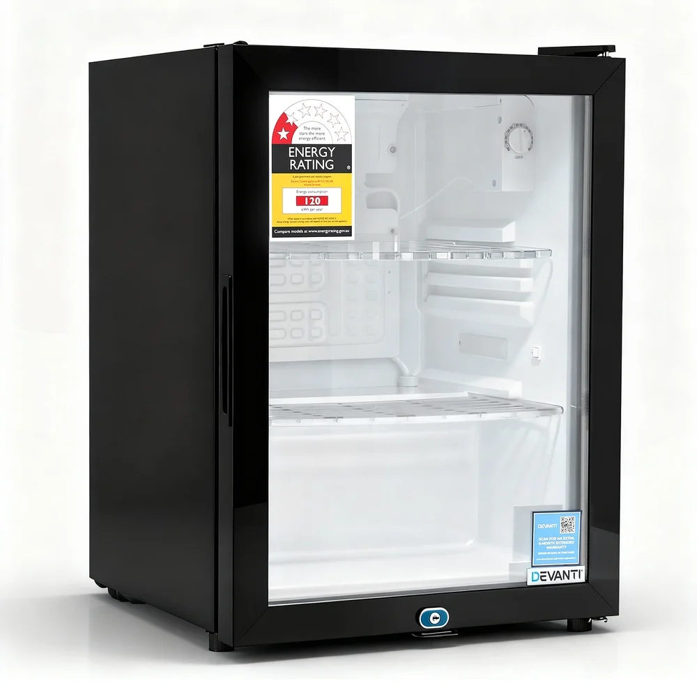 Devanti 56L Bar Fridge Glass Door Mini Fridge Countertop Cooler Black