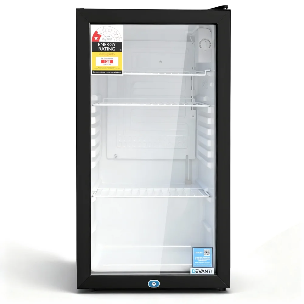 Devanti 78L Bar Fridge Glass Door Mini Fridge Countertop Cooler Black