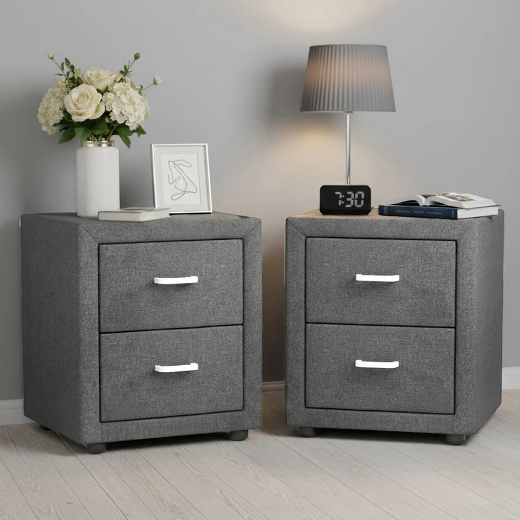 Artiss 2X Bedside Table 2 Drawers Side Table Fabric - CADEN Grey