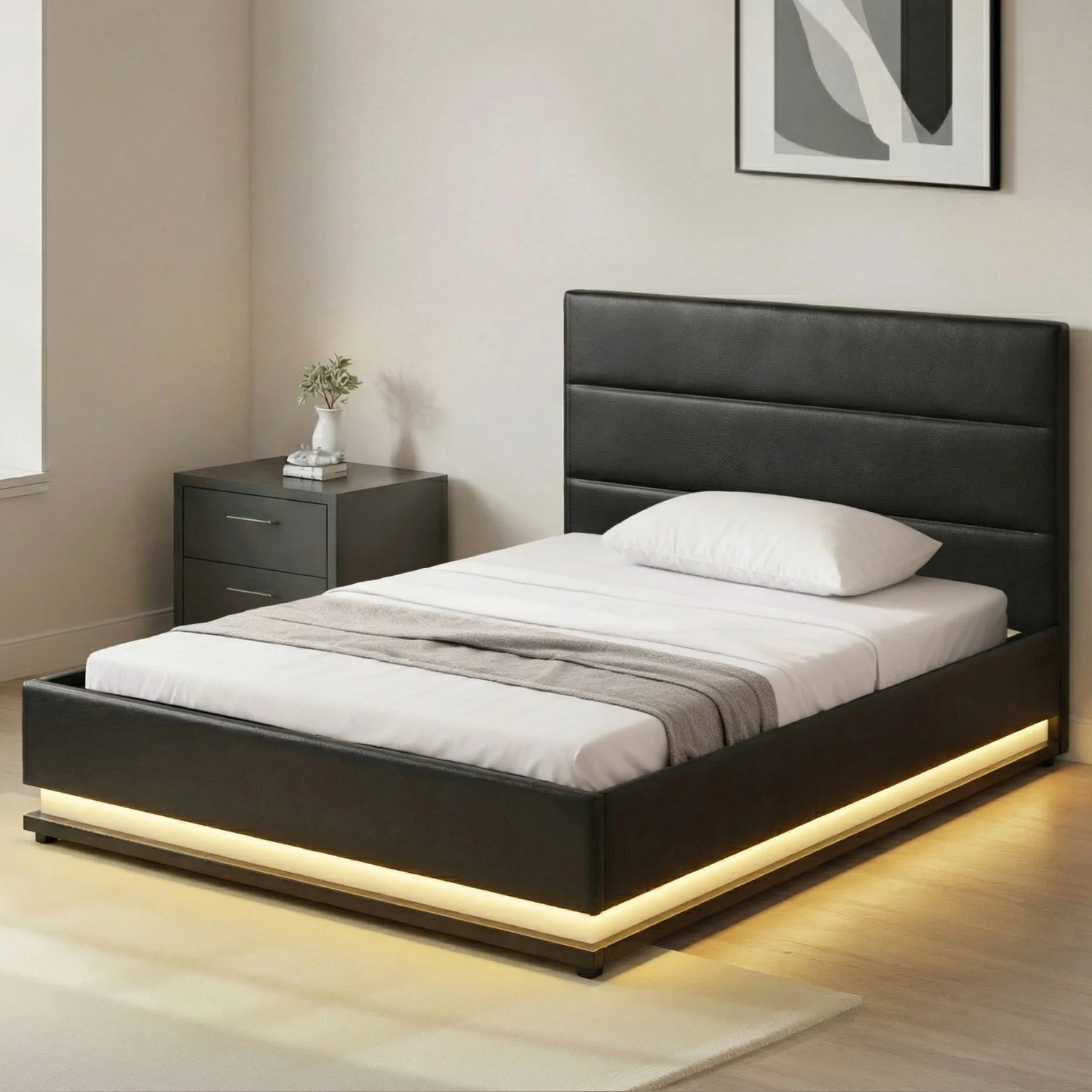 Artiss Bed Frame King Single Size LED Gas Lift Black LUMI