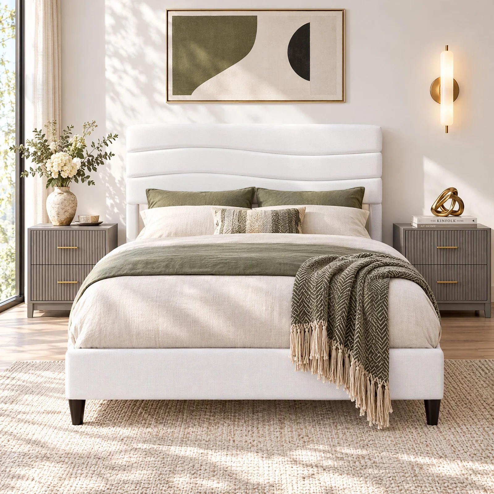 Artiss Double Bed Frame with Adjustable Headboard, Charging Ports & Storage Shelf