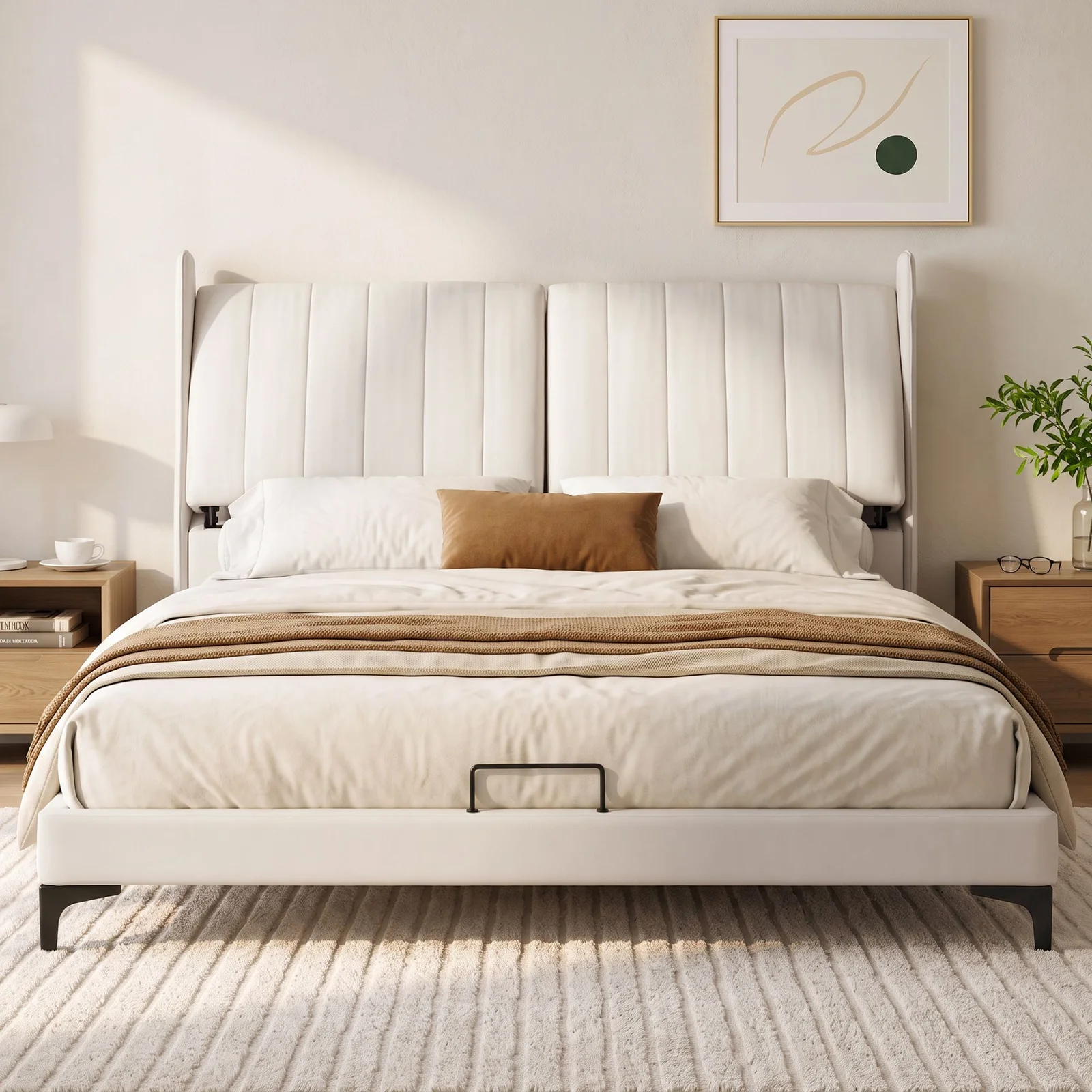 Artiss King Size Bed Frame with Adjustable Headboard, PU Leather