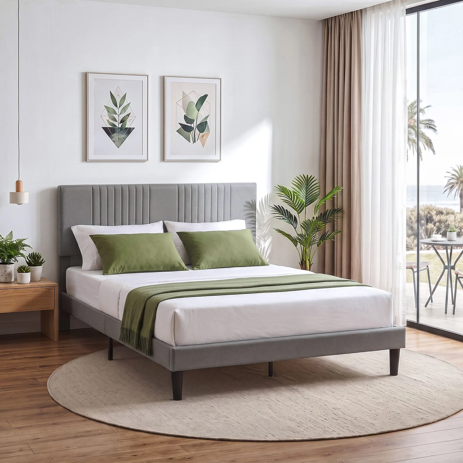 Artiss Double Bed Frame with Adjustable Headboard, Grey, 300kg Capacity
