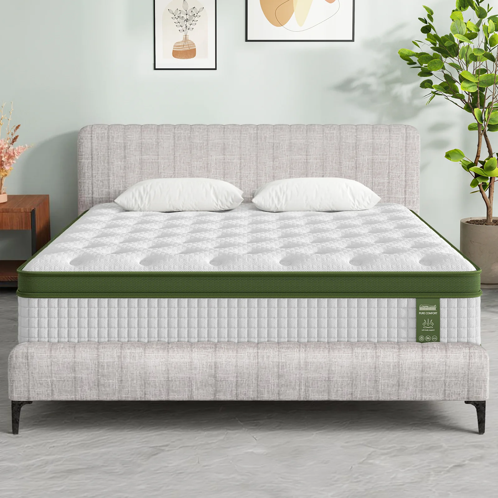 Artiss BedStory Queen Bed Frame with Mattress Set Platform Base Pocket Coil Linen Upholstered