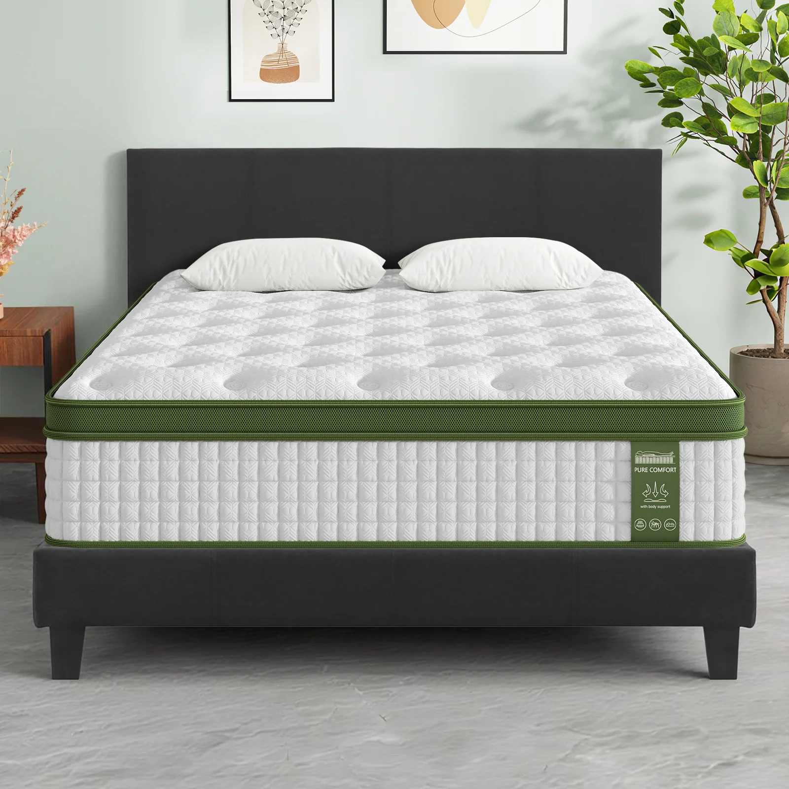 Artiss BedStory Double Bed Frame Mattress Set Platform Upholstered Hybrid Pocket Coil