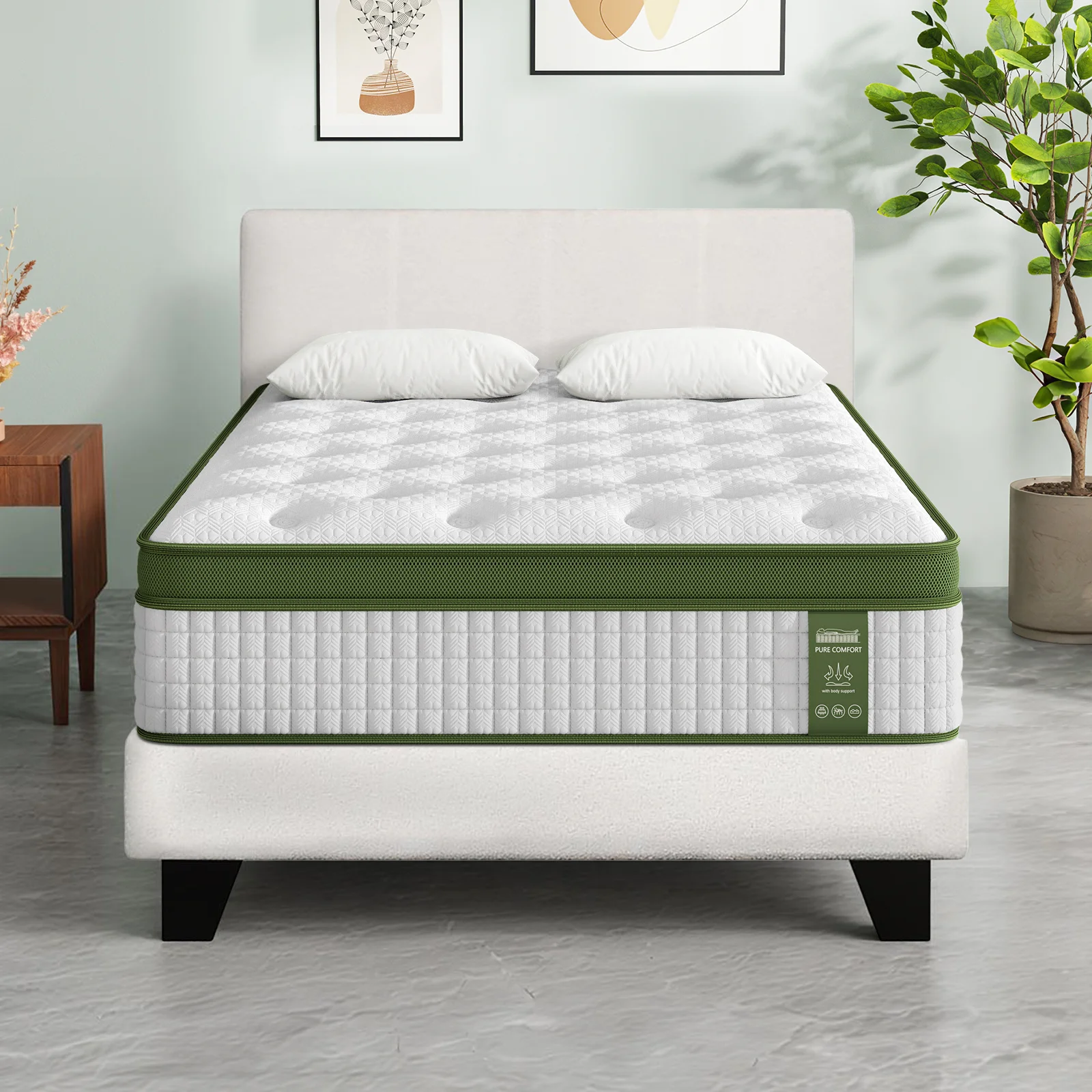 Artiss King Single Bed Set with BedStory Hybrid Mattress Upholstered Platform White Boucle Fabric