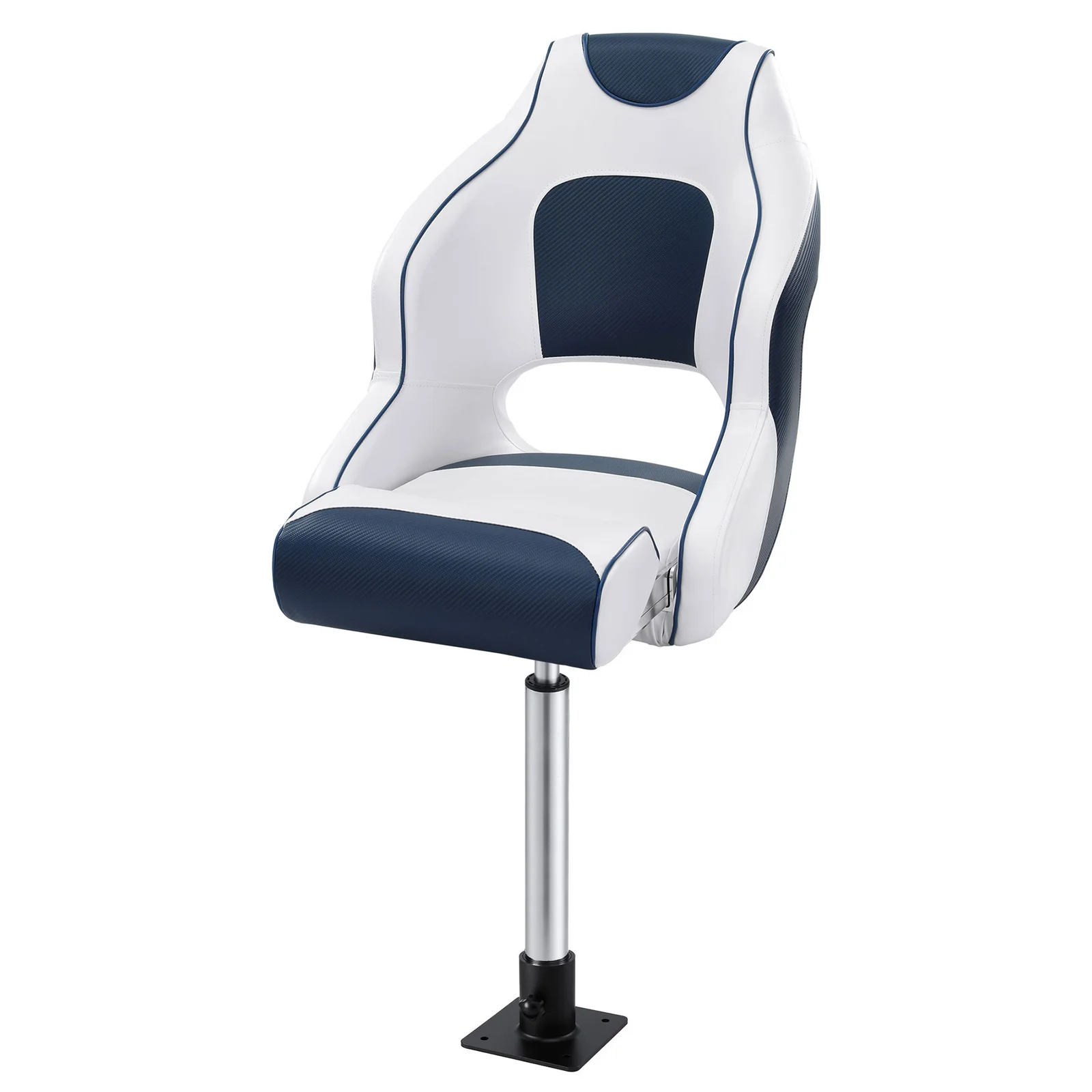 Seamanship Captain Bucket Boat Seats Flip Up Bolster Swivel 15cm Padding with Adjustable Pedestals 55–75cm Blue