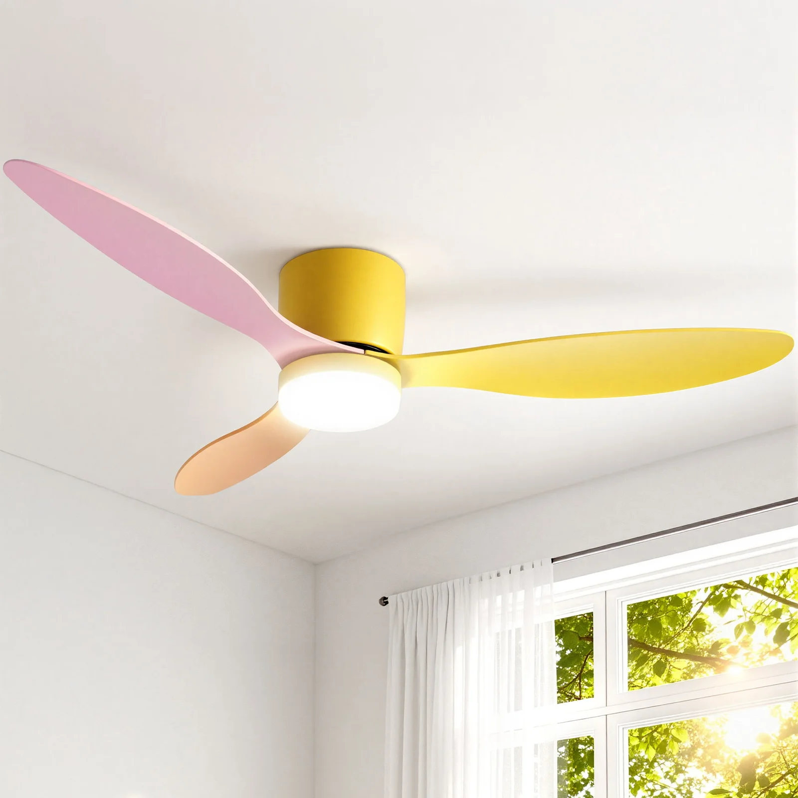 Devanti 52'' Ceiling Fan 3 Blades DC Motor w/Light w/Remote Yellow Pink Orange