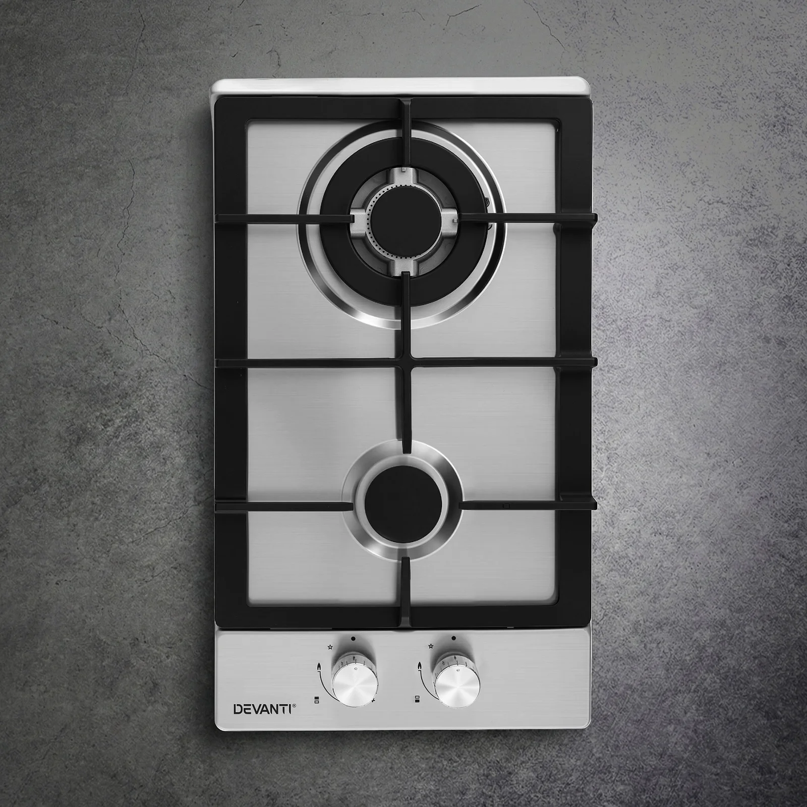 Devanti Gas Cooktop 30cm 2 Burner Silver