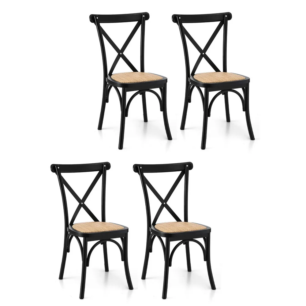 Artiss 4x Dining Chairs Rattan Wooden Kitchen Accent Chair Cafe Lounge Rubber Wood