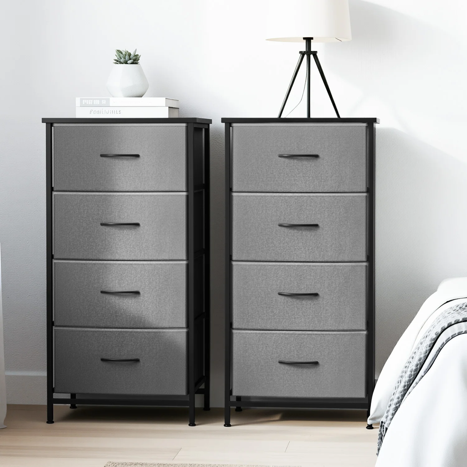 Artiss Set of 2 Chest of 4 Drawers Storage Dresser Tallboy Grey