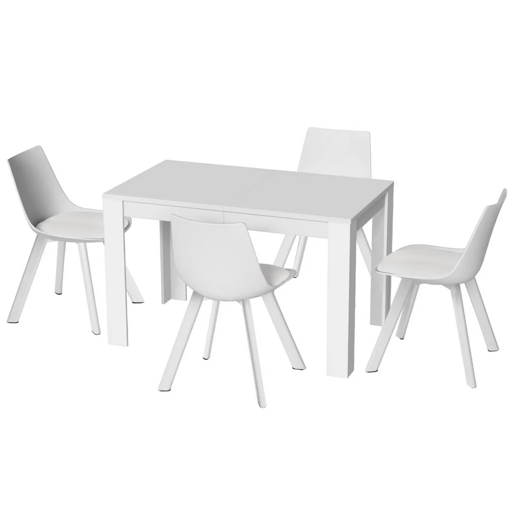 1 Artiss Dining Table and 4 Chairs Set Rectangle White