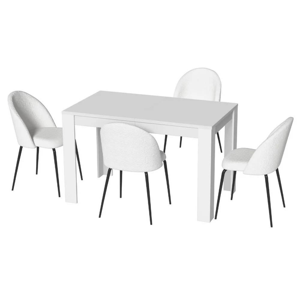 1 Artiss Dining Table and 4 Chairs Set White Sherpa
