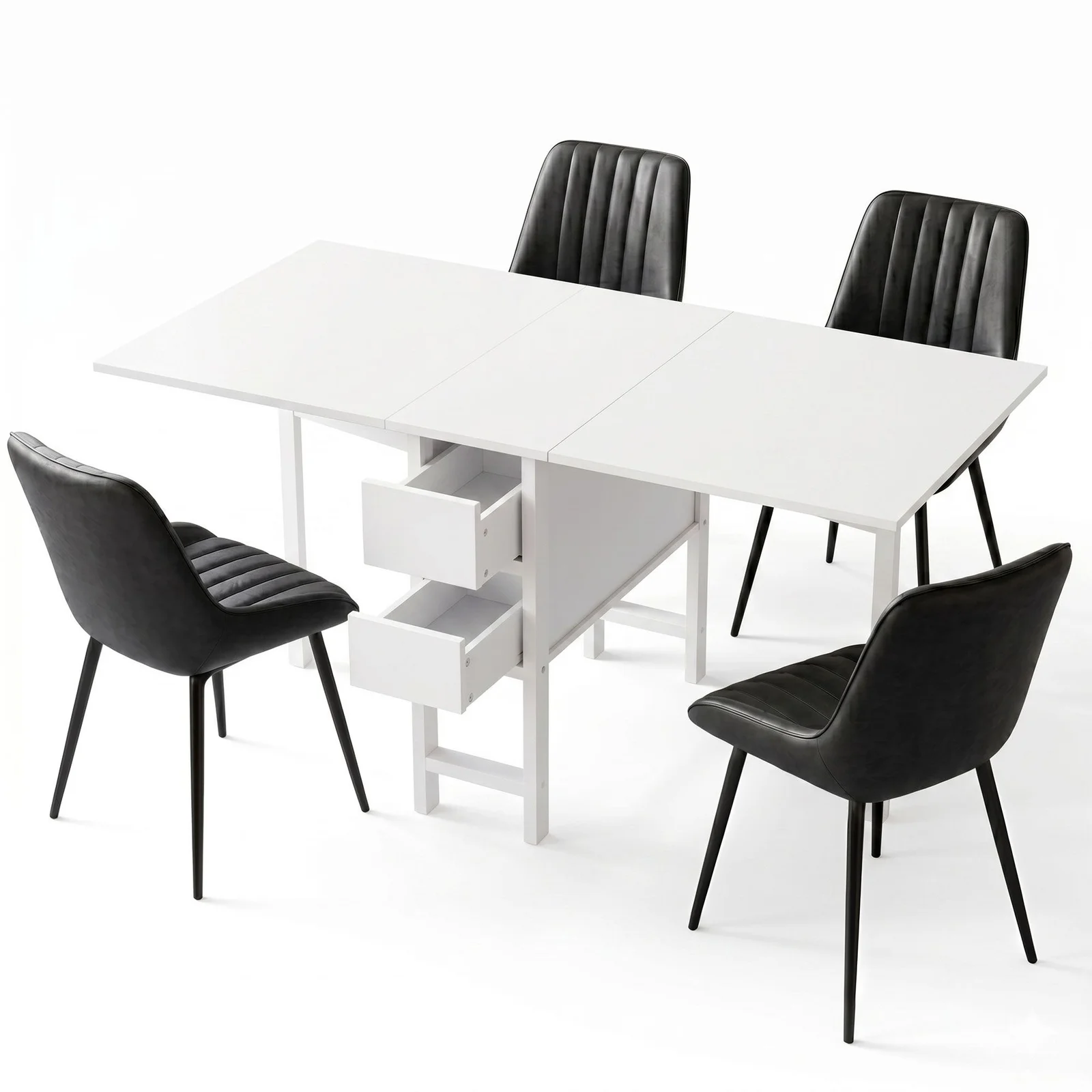 Artiss Dining Table and Chairs Set 5pcs Foldable Kitchen Furniture with 2 Drawers Black and White