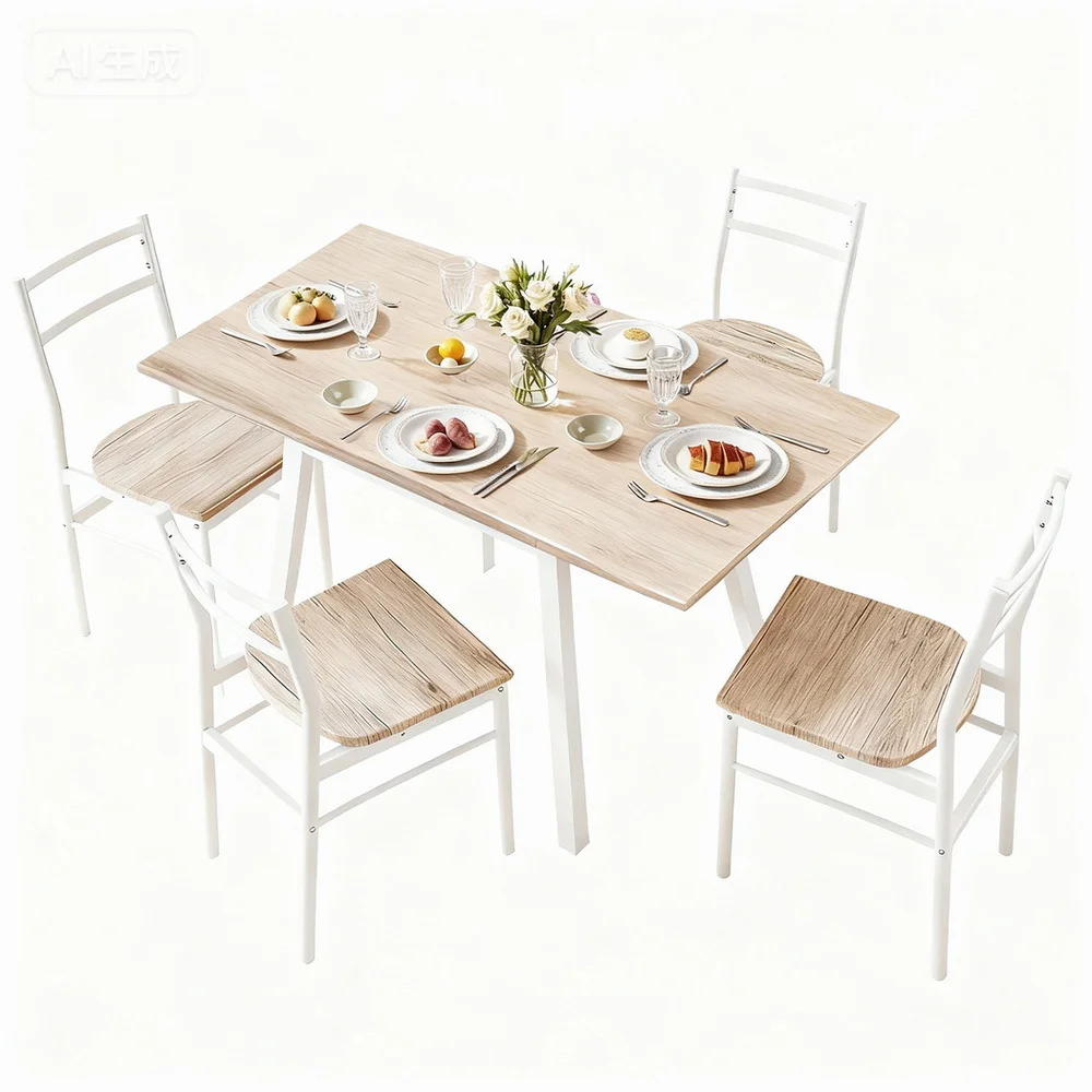 Artiss Dining Table and Chairs Set 5pcs Foldable Kitchen Furniture Natural White