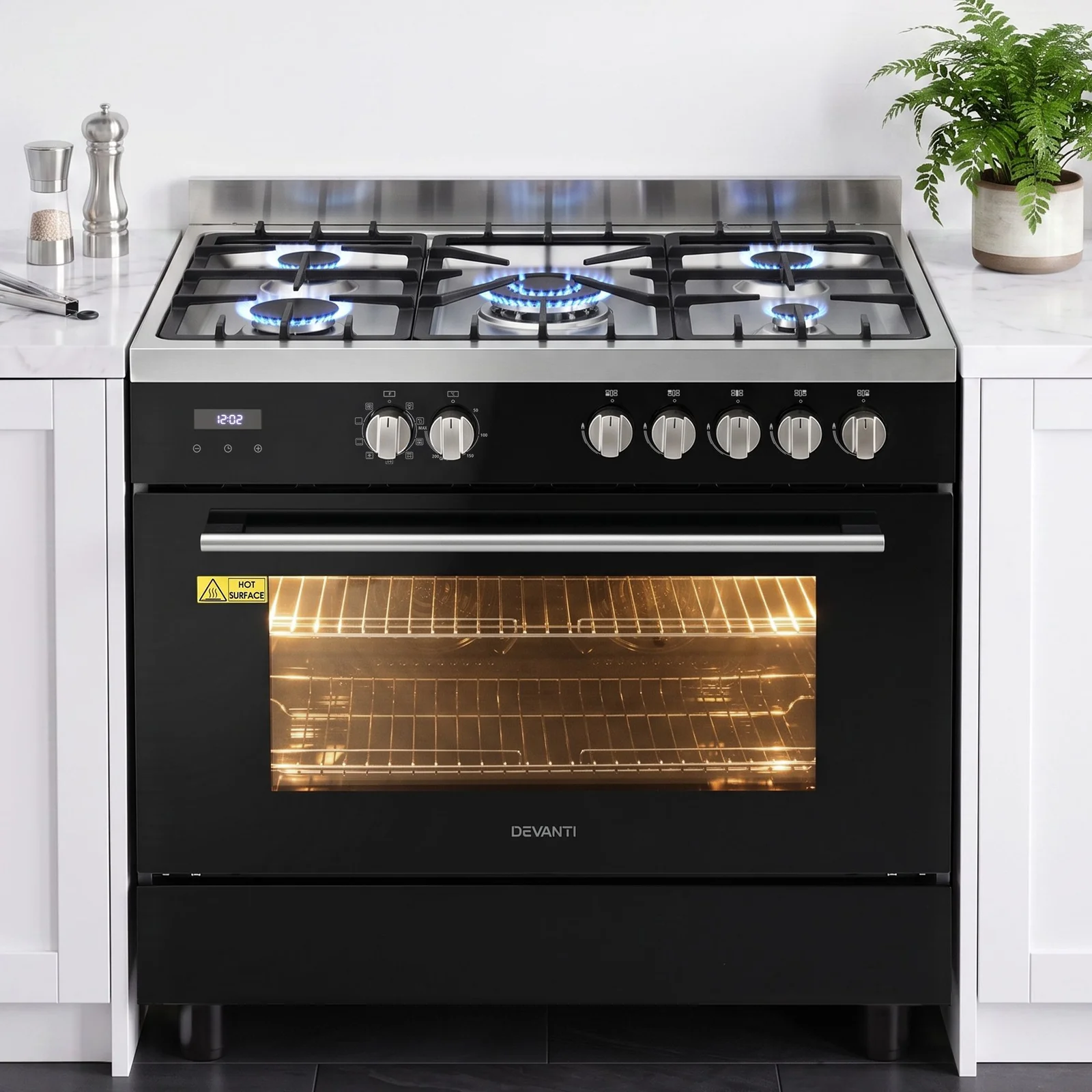 Devanti 90cm Dual Fuel Cooker Gas Cooktop Electric Oven 5 Burner