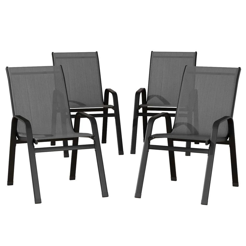 Gardeon 4PC Outdoor Dining Chairs Stackable Lounge Chair Patio Furniture Grey