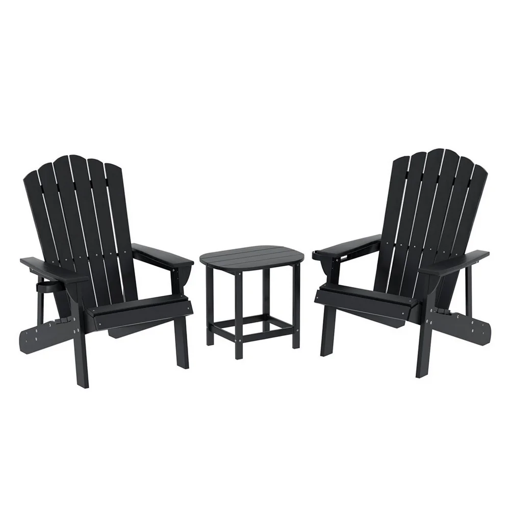 Gardeon Outdoor Table and Chairs HDPE Adirondack Beach Chair Sun Lounge Patio Furniture Garden Black