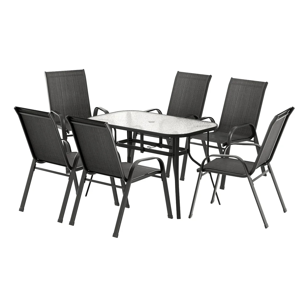Gardeon 7PC Outdoor Dining Set Table and Chairs Patio Furniture Garden Bistro Set Black