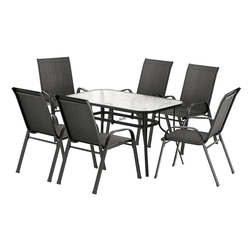 Gardeon 7PC Outdoor Dining Set Table and Chairs Patio Furniture Bistro Set Garden Black