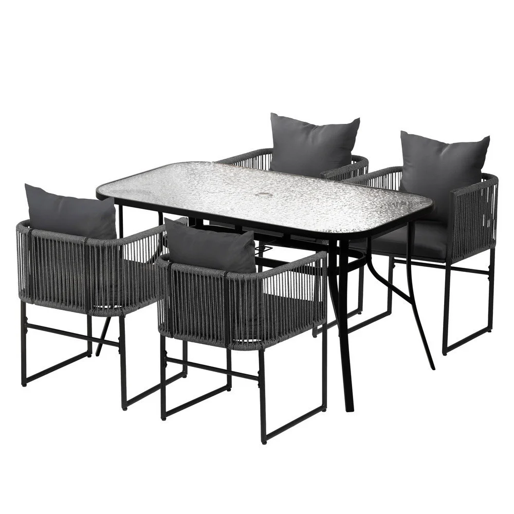 Gardeon 5PC Outdoor Dining Set Table and Chairs Patio Furniture Garden Bistro Set Black