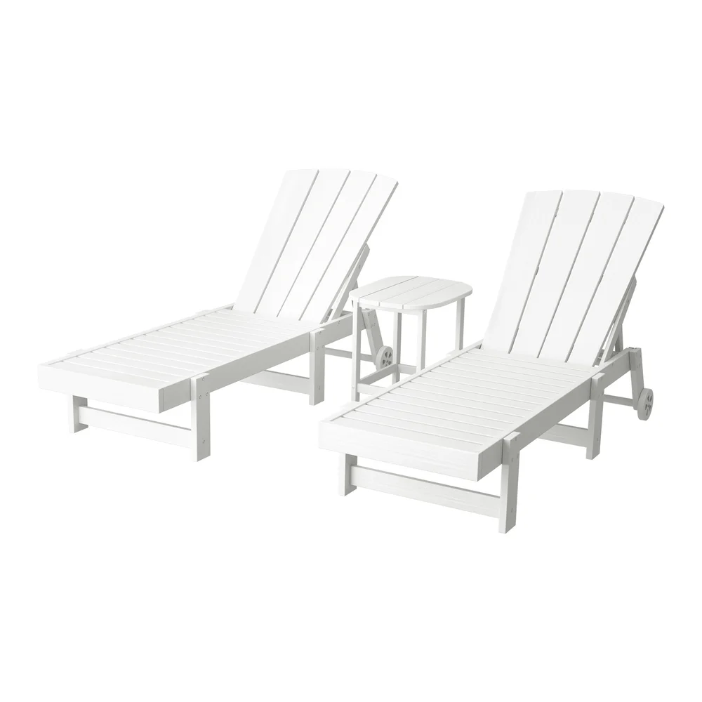 Gardeon Sun Lounge Lounger Table and Chairs Beach Chair Adirondack HDPE Patio Outdoor Furniture Wheels White