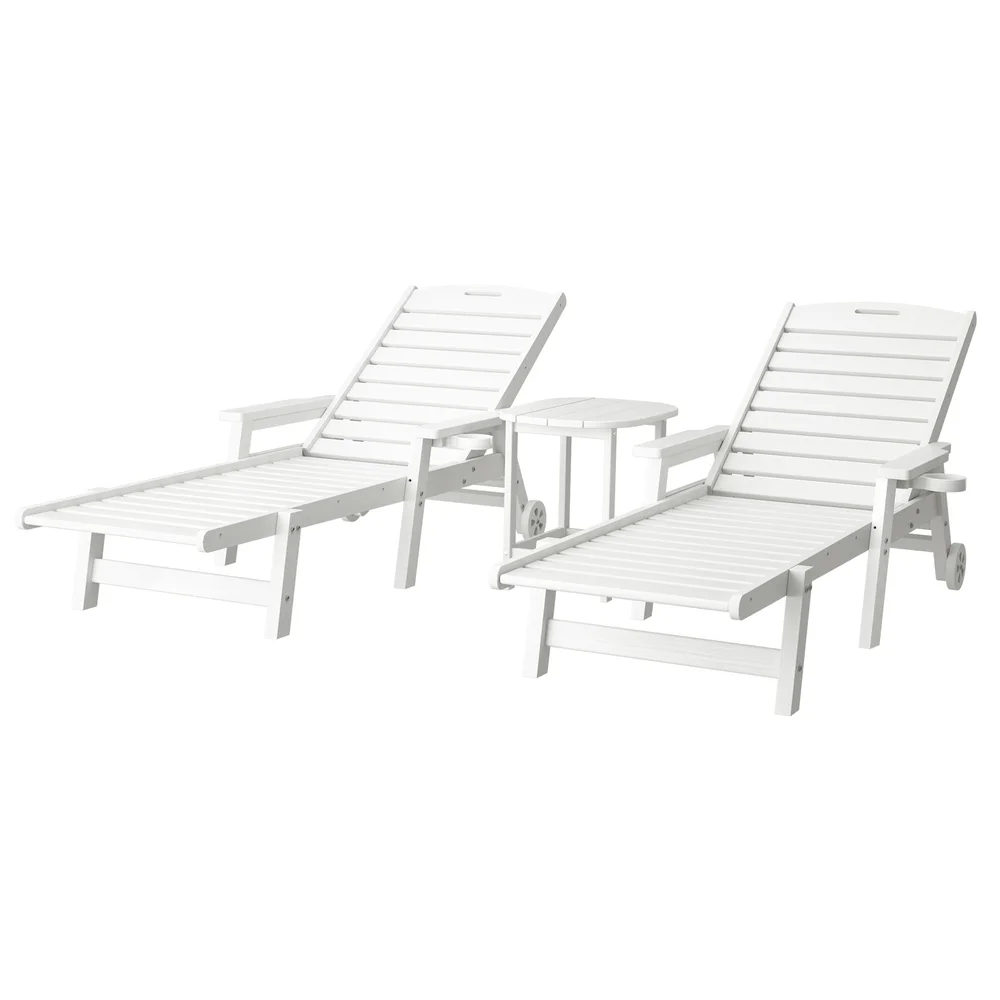 Gardeon Sun Lounge Lounger Beach Chair HDPE Patio Outdoor Furniture with Wheels White
