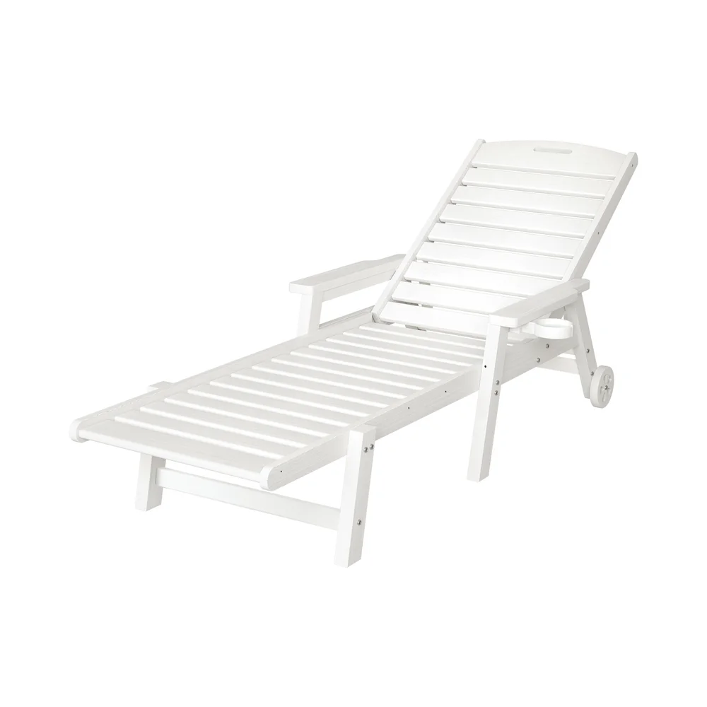 Gardeon Sun Lounge Lounger Beach Chair HDPE Patio Outdoor Furniture with Wheels White