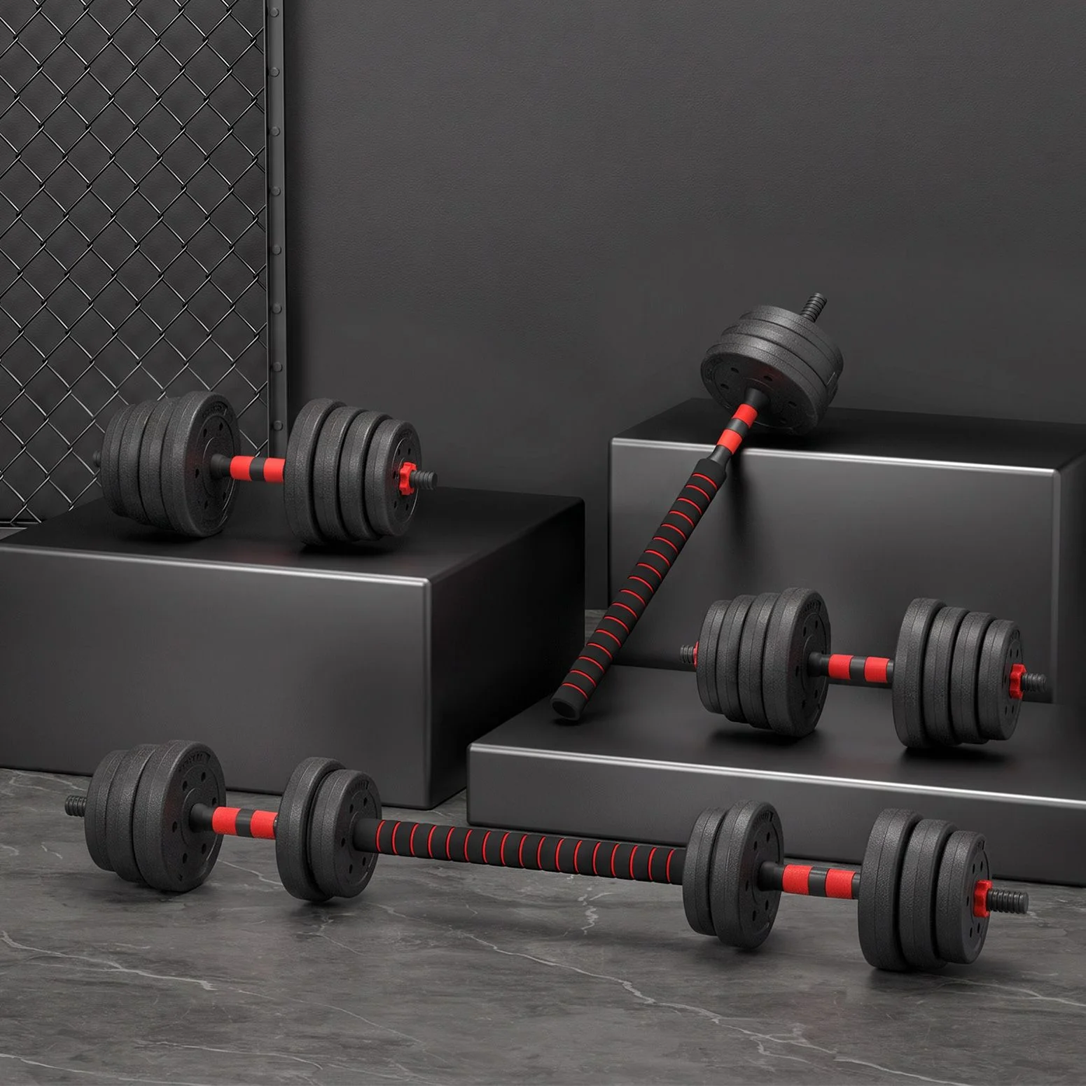 Everfit 30kg Adjustable Dumbbell and Barbell Set 4in1 with Weight Plates
